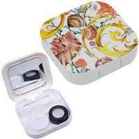 Portable Contact Lens Case Box Travel Kit Mirror + Bottle + Tweezers Container Holder [ Tropical Seashell Coral ]