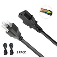 DTK 16ft / 5M IEC 60320 3 Prong C13 Power Cord NEMA 5-15P to IEC-320-C13 Power Cable for PC,AC Adapter,Laptop, Monitor, Projector, Black Color 2 Pack