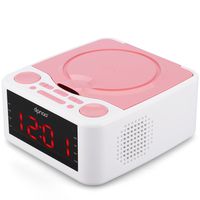Alarm Clock Radio, CD Player, with USB Port, Headphone Jack, Aux Input, Remote Control, 12 /24H Time Display with Backlight, Sleep Timer (Pink)