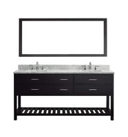 Virtu USA Caroline Estate 72 inch Double Sink Bathroom Vanity Set in Espresso w/ Square Undermount Sink, Italian Carrara White Marble Countertop, No Faucet, 1 Mirror - MD-2272-WMSQ-ES-010