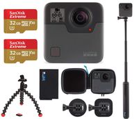 GoPro Fusion - 360 Waterproof Digital VR Camera with Spherical 5.2K HD Video 18MP Photos, Bundle Kit with Joby GorillaPod Action Video Tripod + 2 Pack SanDisk 32GB Extreme MicroSD Memory Card