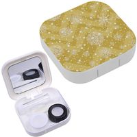 Portable Contact Lens Case Box Travel Kit Mirror + Bottle + Tweezers Container Holder [ Winter Holiday Golden ]