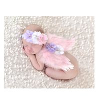Tinksky Photo Prop Outfit Baby Girl Angel Feather Wing Costume Chiffon with Headband Newborn Photo Prop Costume (Pink)