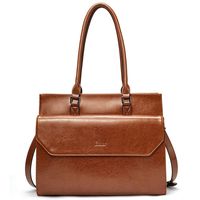 Briefcase for Women Oil Wax Leather Vintage 15.6 Inch Laptop Business Shoulder Bag Brown