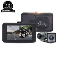CarThree Motorcycle Camera 3 Inch LCD Screen Motorcycle Camera Front and Rear 140 Degree Angle Motorcycle Dash Cam with Night Vision G-Sensor Loop Recording
