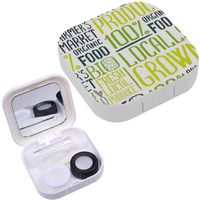 Portable Contact Lens Case Box Travel Kit Mirror + Bottle + Tweezers Container Holder [ Words ]