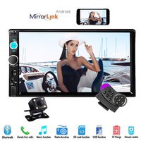 Hikity 7" Double Din Car Stereo Audio Bluetooth MP5 Player USB FM Car Multimedia Radio Support Android Phone Mirror Link + Rearview Camera & Car Steering Wheel Remote