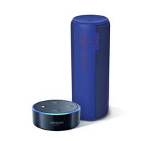 UE MEGABOOM Electric Blue Wireless Mobile Bluetooth Speaker (Waterproof and Shockproof) + All-New Echo Dot (2nd Generation) - Black