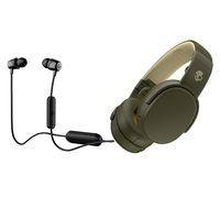 Skullcandy Crusher Foldable Noise Isolating Over-Ear Wireless Bluetooth Immersive Headphone Bundle with Skullcandy Jib Bluetooth Wireless in Ear Earbuds - Black, Moss
