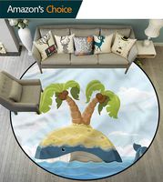 RUGSMAT Fish Super Soft Circle Rugs for Girls,Whale with Island On His Back Living Dinning Room and Bedroom Rugs Diameter-35
