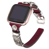 somoder Slim Leather Bands Compatible with Fitbit Versa 2/Fitbit Versa/Versa Lite & SE, Vintage Genuine Leather Band with Fashion Decorative Accessories for Women Man