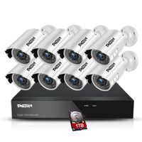 TMEZON 8CH Security Surveillance System 1080N Lite Wired DVR and (8)×1080P HD Weatherproof CCTV Camera System, 65ft Night Vision,Easy Remote Access 1TB Hard Drive
