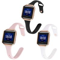 Aiseve Slim Bands Compatible for Fitbit Blaze, Thin Tapered Silicone Wristband Rose Gold Metal Frame Clasp for Fitbit Blaze Small Large Women Men (Small, PINKBLAWHI)