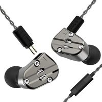 RevoNext QT5 in Ear Monitor, Noise-Isolating Dual Driver 1DD+1BA Balanced Armature with Dynamic Heavy Metal Shell Deep Bass Wired Earbuds with Detachable Cables(Gun Color-Mic)