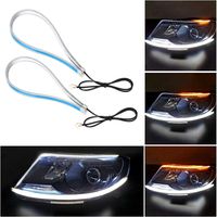 Led Strip Light Car Turn Signal Tube Lights, 2 Pcs 24 Inches Waterproof Cuttable Exterior DRL Flexible Daytime Running Light Strips Switchback Headlight Decorative Lamp Dual Color White Amber, DC 12V