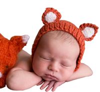 Pinbo Newborn Baby Knit Costume Outfits Photography Props Animal Little Fox Hat (Orange)
