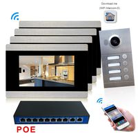 7 inch TFT-LCD 2.4GHz IP Video Door Phone Intercom,IP Video Doorbell Intercom with 4 Monitors,Taking Photos Automatically,Alarm,Night Vision, Remote Unlock for Apartments + POE Function