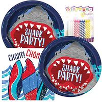 Shark Themed Party Pack – Includes Paper Plates & Luncheon Napkins Plus 24 Birthday Candles – Serves 16