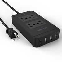 KKmoon Power Strip with USB 4 Outlet Surge Protector Power Strip with 4 Port USB Charger 5.9 ftCord 2500W 100-240V for iPhone Tablet Travel Bedroom-Black