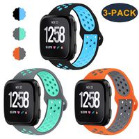 CAVN 3-Pack Bands Compatible with Fitbit Versa Smartwtach for Men Women, Sweat Resistant Replacement Accessory Strap Bracelet (L/6.8"-8.9", Black/Blue+Grey/Teal+Orange/Grey)