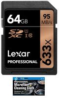 Lexar 64GB Professional SDXC UHS-I 633x Class 10 Memory Card + Micro Fiber Cloth