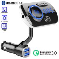 LA GUAPA Bluetooth FM Transmitter for Car, Wireless Bluetooth 5.0 Car Radio Adapter Transmitter QC 3.0 Dual USB Car Charger Kits with Hands-Free Calling Music Player TF Card Aux Input Supported
