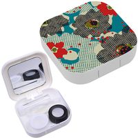 Portable Contact Lens Case Box Travel Kit Mirror + Bottle + Tweezers Container Holder [ Retro Flowers ]