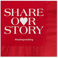 Canopy Street Share Our Story Hashtag Personalized Luncheon Napkins - 100 Claret Red Paper Coined Napkins with a Choice of foil. 6 1/2'' x 6 1/2'' Folded, Made in The USA