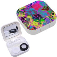 Portable Contact Lens Case Box Travel Kit Mirror + Bottle + Tweezers Container Holder [ Tropical Aloha Plants ]