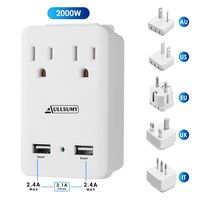 AULLSUMY 2000W Worldwide Travel Adapter Kit-Universal Electrical Adapters 2 USB Ports 2 US Outlets Travel Power Charger,International Travel Adapter Plug for Europe UK Australia Italy China Ireland