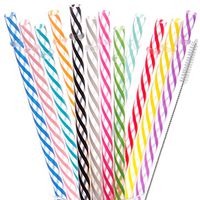 DAKOUFISH 12 Piece 9 Inch Reusable Plastic Thick Drinking Straws BPA Free Mason Jar Straws Transparent Small Stripe (9inch, Mix 12color)