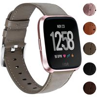 Replacement Bands Compatible for Fitbit Versa/Versa 2 / Versa Lite/Versa Special Edition, VOMA Genuine Leather Band Replacement Accessories Strap Women Men Gray