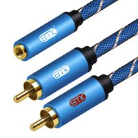 EMK 3.5mm Female to 2 RCA Adapter Stereo Audio Cable 35cm 24K Gold Plated Compatible for Smartphones, MP3, Tablets, Home Theater and More,Blue