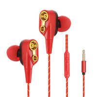 General Dual-Action-Coil Earphone with Heavy Bass Clear Sound-Proof Line-Controlled Noise-isolating Heavy Deep Bass for Apple iPhone, iPod, iPad, Samsung Cell Phones and Smartphones (Red)