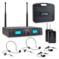 Pyle UHF Wireless Microphone & Rack Mountable Receiver System 2 Belt Packs, 2 Lavelier/Lapel MIC Travel Case 16 Channel Frequency Independent Channel Volume Control LCD Digital Display (PDWM3365)