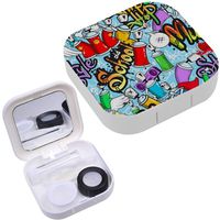 Portable Contact Lens Case Box Travel Kit Mirror + Bottle + Tweezers Container Holder [ Decorative Graffiti Spray Can Characters ]
