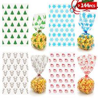 144 Pcs 10''x6'' Christmas Cookie Bags with Red Ribbons for Gift Bags, Christmas Cellophane Treat Bags Christmas Cello Candy Bags, Xmas Goody Bags, Holiday Goodie Bags and Christmas Party Favors