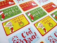 Pack of 24 Joyeuses Fêtes Joyeux Noël French Christmas Greeting Stickers, Colourful Self-Stick Labels for Cards, Envelopes, Craft, Decoration