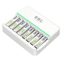 EBL AA AAA Rechargeable Battery Charger - Highest Charging Speed (600mA for AA / 400mA for AAA) - Individual 8Slot AA AAA Battery Charger