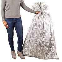Hallmark 56" Large Plastic Gift Bag (Silver Damask) for Engagement Parties, Bridal Showers, Weddings, Valentines Day, Holidays or Any Occasion