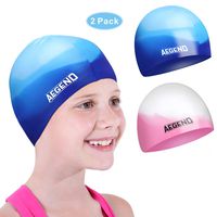 aegend Kids Swim Cap (Age 10-12), 2 Pack, Blue & Pink