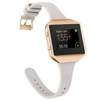 Amcute Compatibe for Fitbit Blaze Band Slim Narrow Thin Silicone Replacement Wristband with Metal Frame for Fitbit Blaze Bands Women Men Small Large (Gray Rose Gold2, Small)