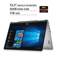 2020 Dell Inspiron 13 7000 13.3 Inch 2-in-1 Touchscreen FHD 1080P Laptop (AMD Ryzen 5 2500U up to 3.6GHz, 32GB DDR4 RAM, 1TB M.2 SSD, AMD Radeon Vega 8, Backlit KB, Bluetooth, WiFi, HDMI, Windows 10)