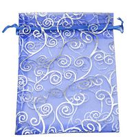 SUNGULF 50pcs Organza Pouch Bag Drawstring 5"x7" 13x18cm Strong Gift Candy B6ag Jewelry Party Wedding Favor (Blue Silver)