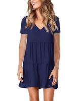 Amoretu Summer Short Sleeve Tunic Dress for Women Swing Shift Dresses Navy M