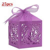 Lucky Monet 25/50/100PCS Love Heart Laser Cut Wedding Candy Gift Box Chocolate Box for Wedding Favor Birthday Party Bridal Shower with Ribbon (25pcs, Purple)