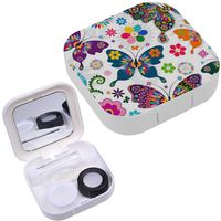 Portable Contact Lens Case Box Travel Kit Mirror + Bottle + Tweezers Container Holder [ Spring White Floral ]