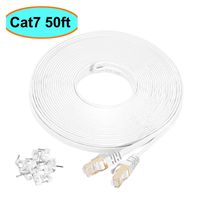 Cat7 Ethernet Cable 50 ft Shielded (STP), AULLOV High Speed Flat RJ45 Cat-7/Category 7 Internet LAN Computer Patch Cord Cable, Faster Than Cat5/Cat6-50 Feet White (15 Meters)