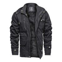 YiYLunneo Men's Winter Casual Thicken Multi-Pocket Jackets Cotton Military Jacket Hooded Cargo Coat Outwear Black