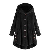 Driuankeji Sweaters for Women Ladies Fluffy Hooded Coats Winter Warm Outwear Womens Button Coat Black